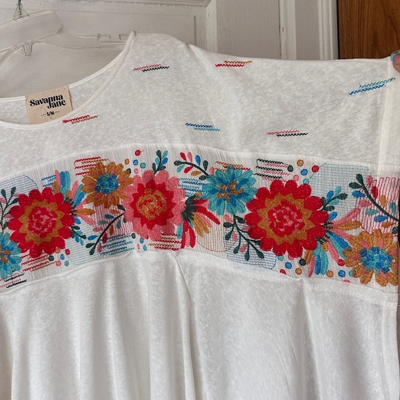 Savanna Jane Floral Embroidered Kimono Sleeve Blouse Flowy Relaxed Fit Boho - Picture 9 of 16